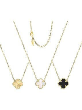 18K Gold Plated Clover Pendant Necklace Set - Lucky Four Leaf Jewelry Gift for